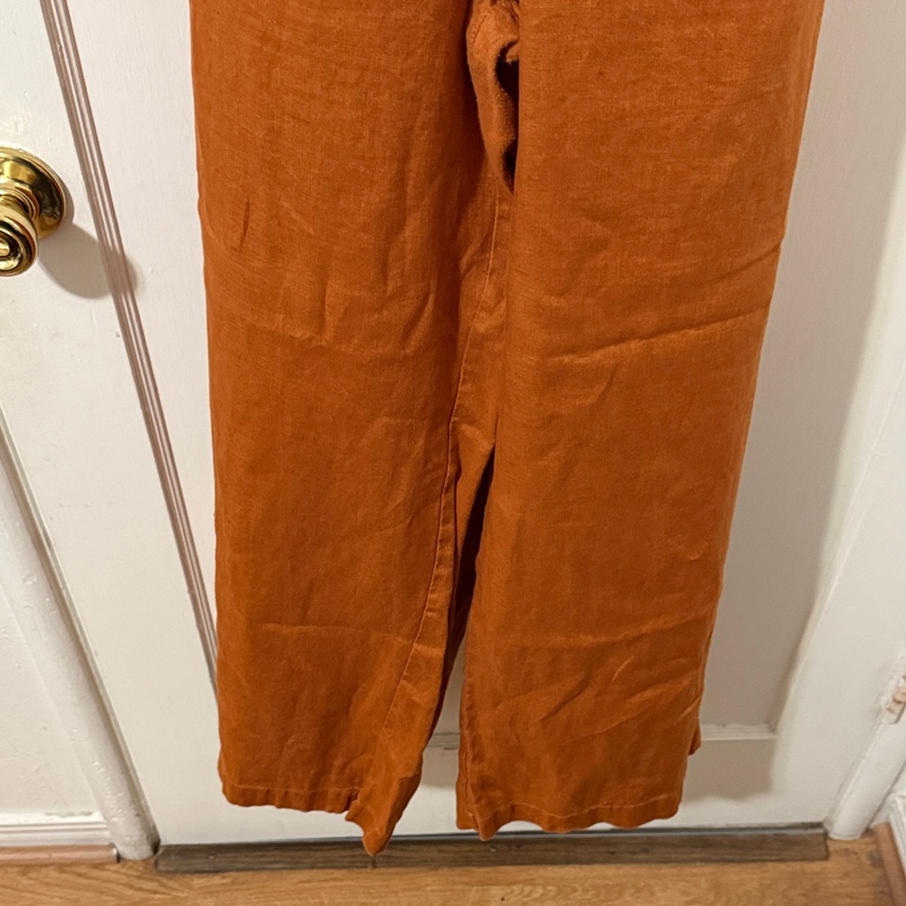Three Dots Rust Orange Wide Leg Linen Pants - Picture 3 of 16